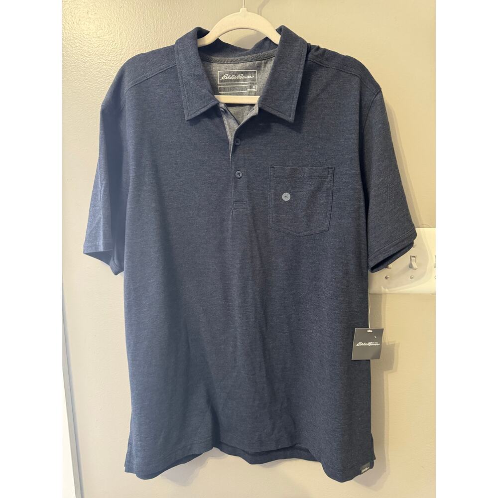 Eddie Bauer Men's Polo Shirt NWT XL Navy Pocket - Short Sleeve - Casual - Preppy